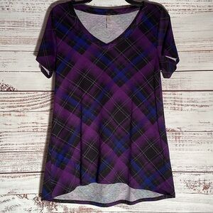LuLaRoe Purple and Black Plaid V-Neck Tee